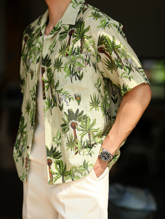 Linen Cuban Collar Banana Tree Aloha Shirt