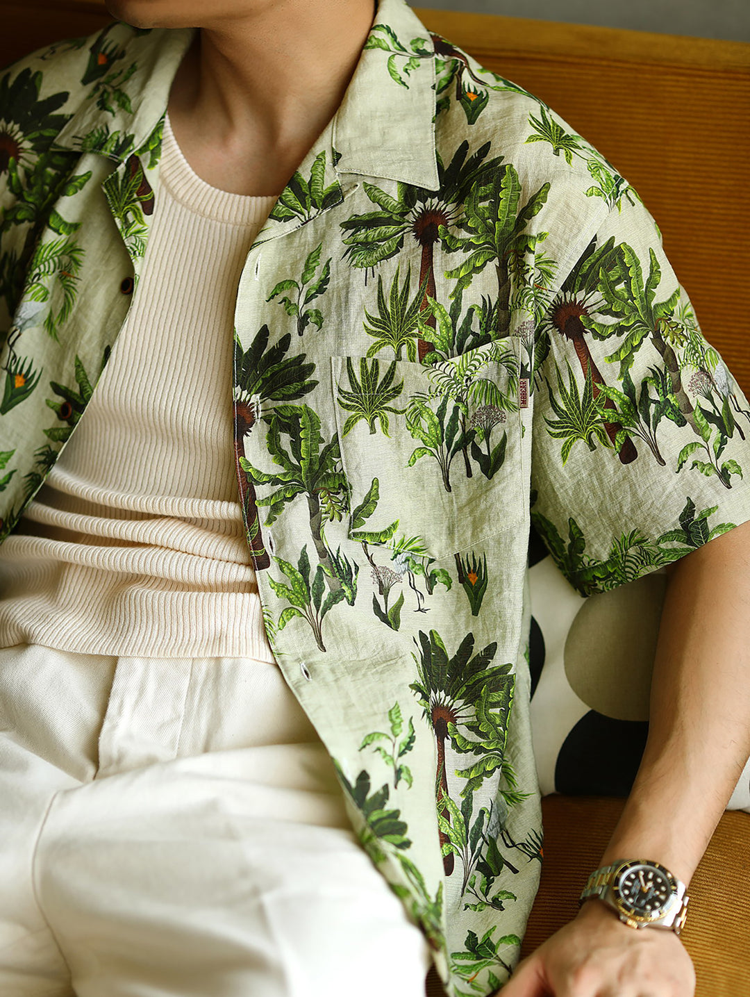 Linen Cuban Collar Banana Tree Aloha Shirt