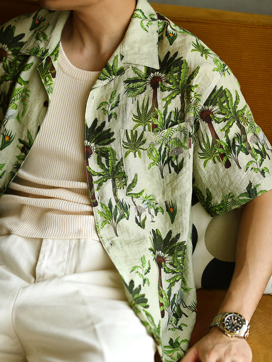 Linen Cuban Collar Banana Tree Aloha Shirt