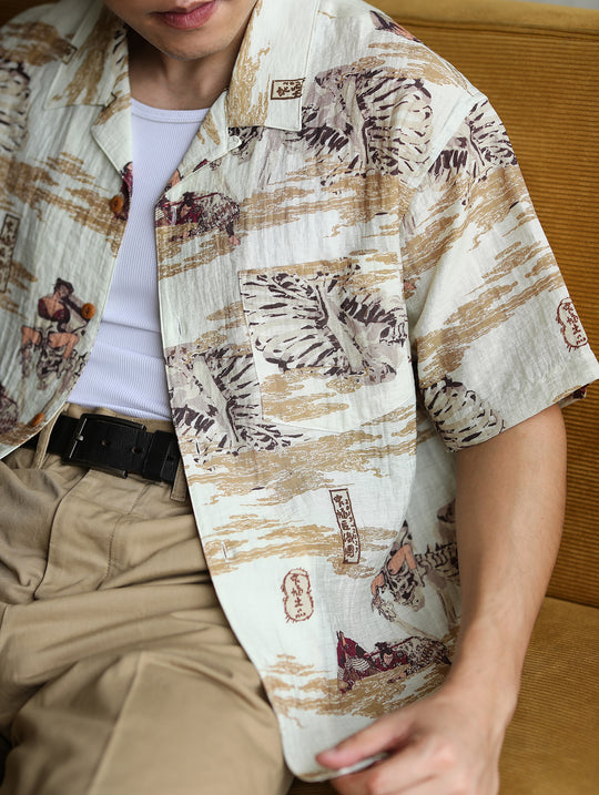Ukiyo-e Print Cuban Collar Aloha Shirt