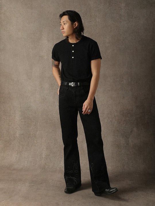 Three-Color Regular-Fit Henley T-shirt-Black