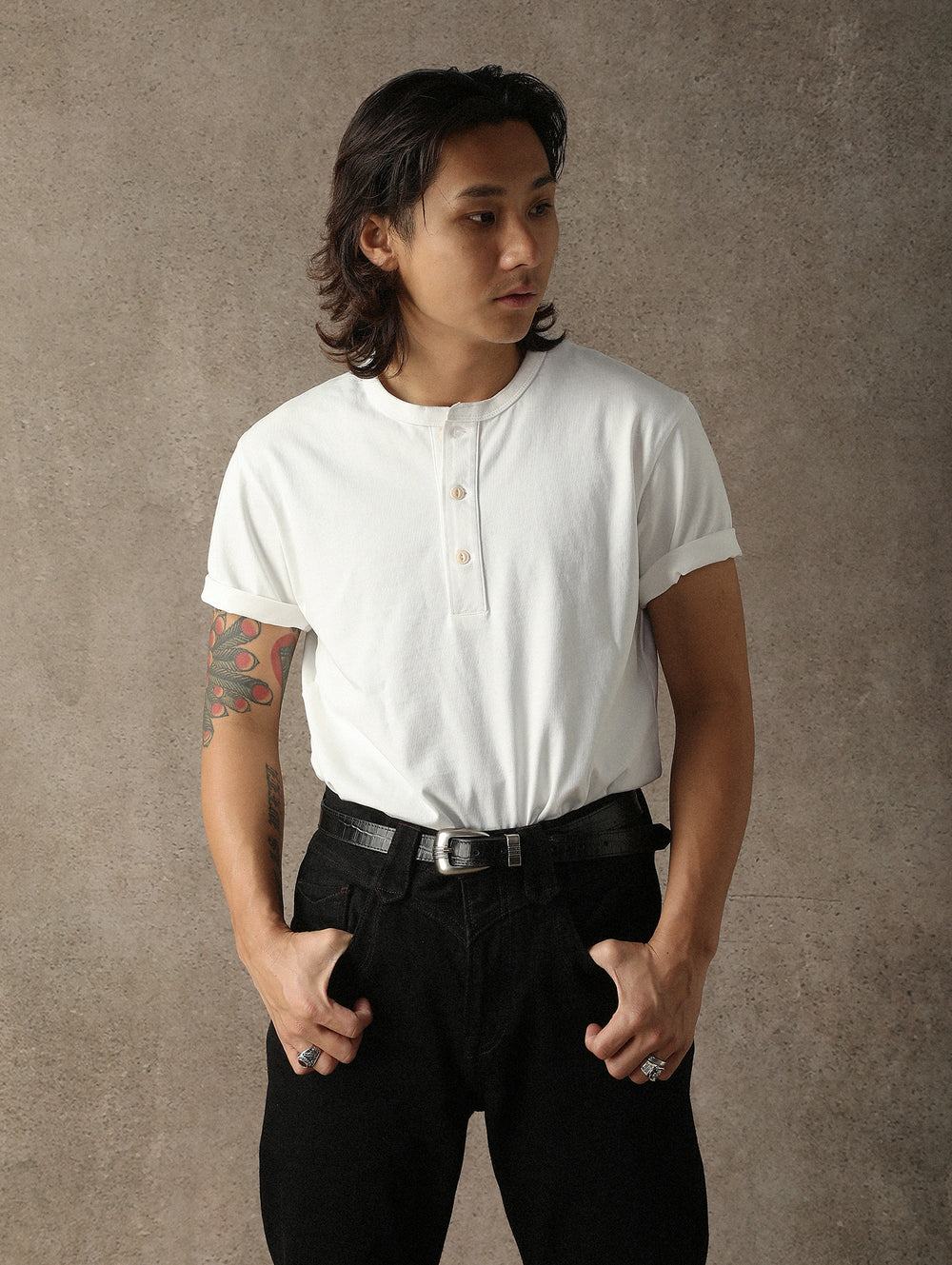 Three-Color Regular-Fit Henley T-shirt-White