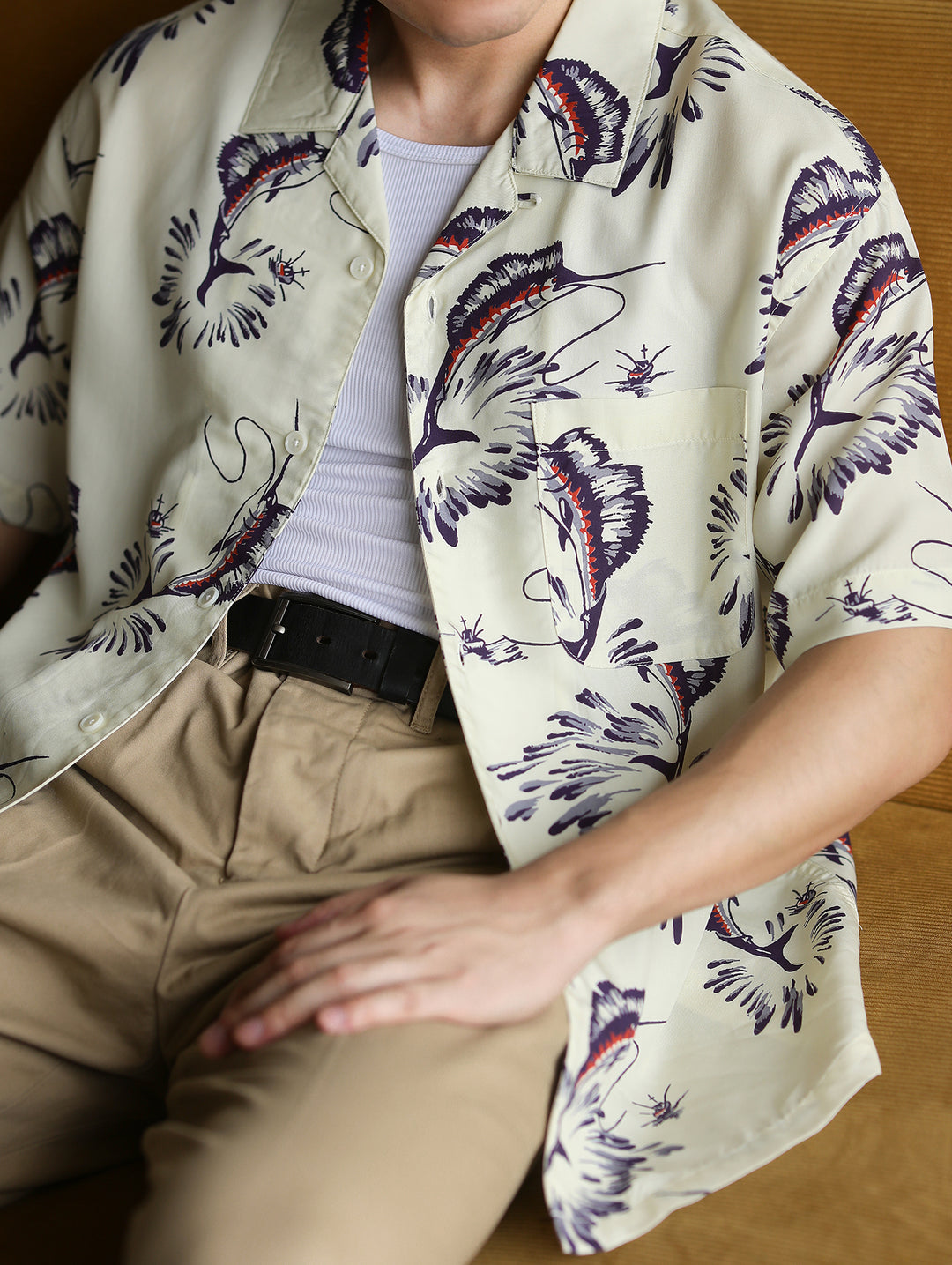 Marlin Print Cuban Collar Aloha Shirt