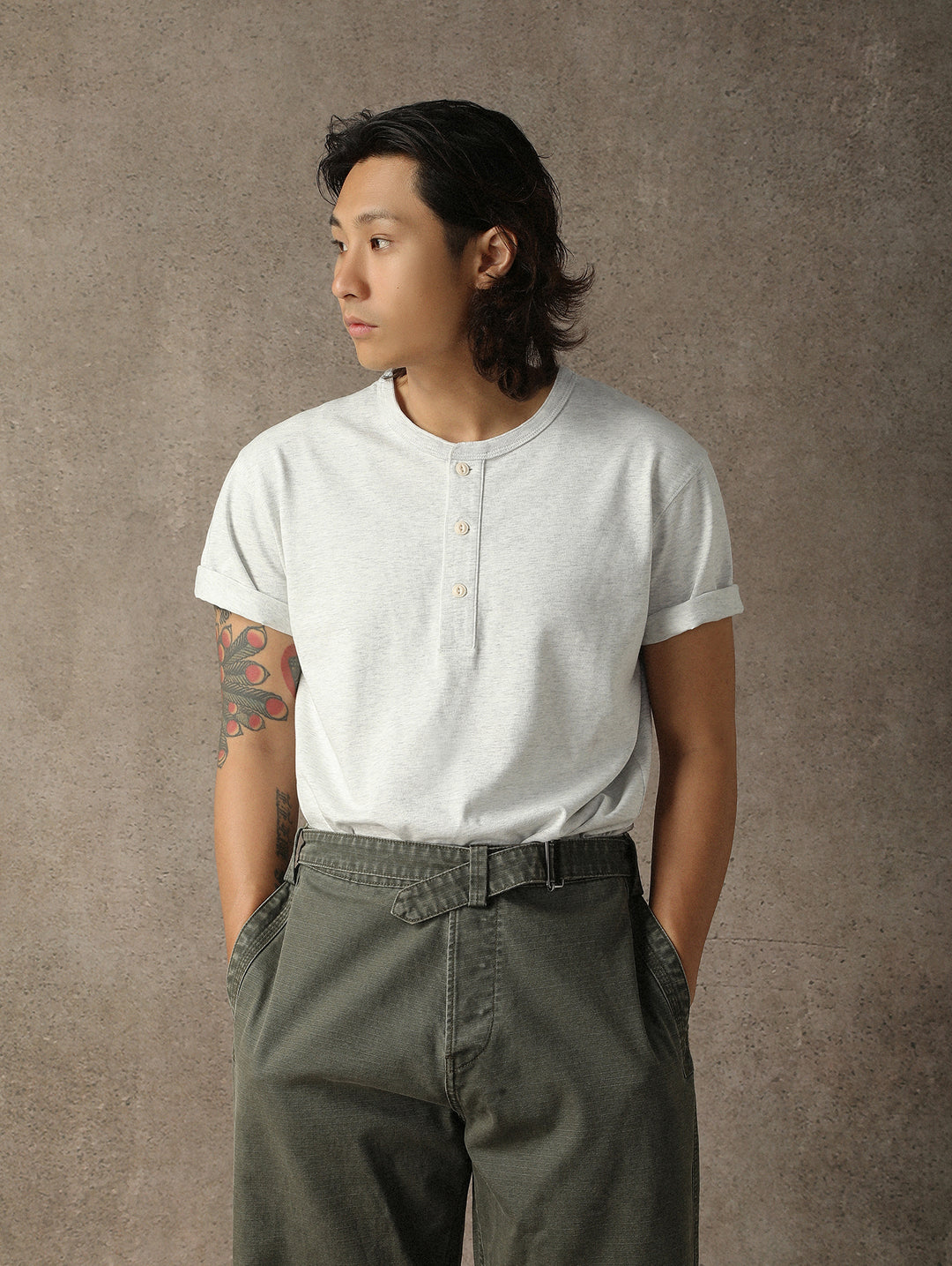 Three-Color Regular-Fit Henley T-shirt-Black