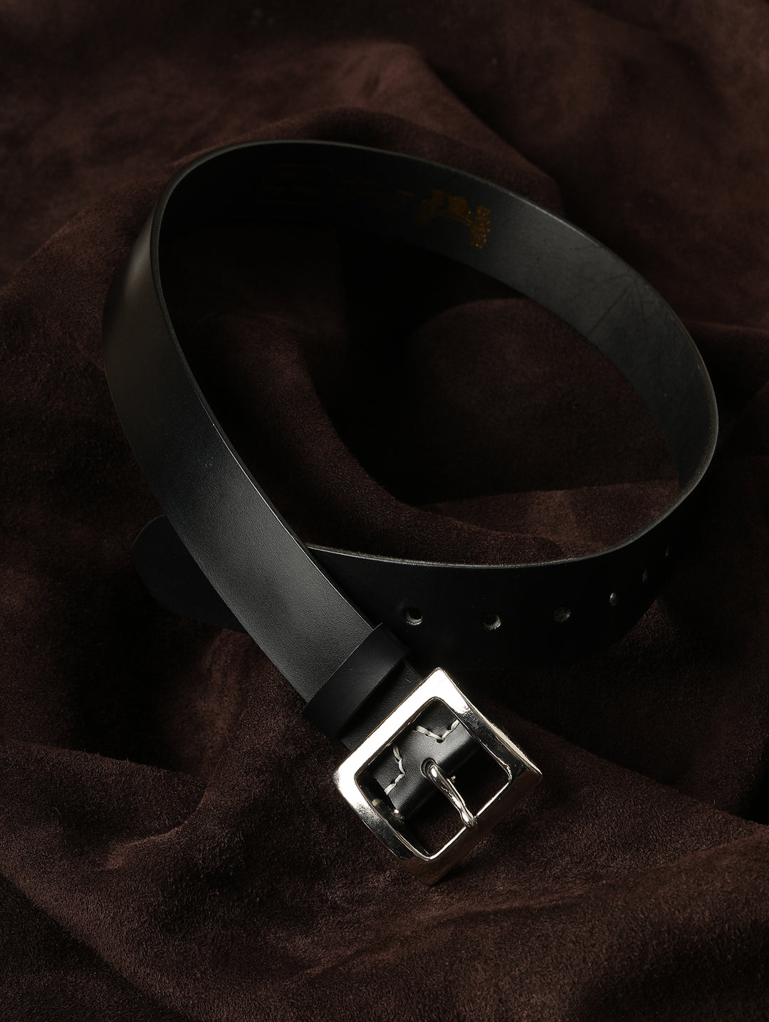 Horse Reins Leather Square Nickel Silver Pin Buckle Belt-Black