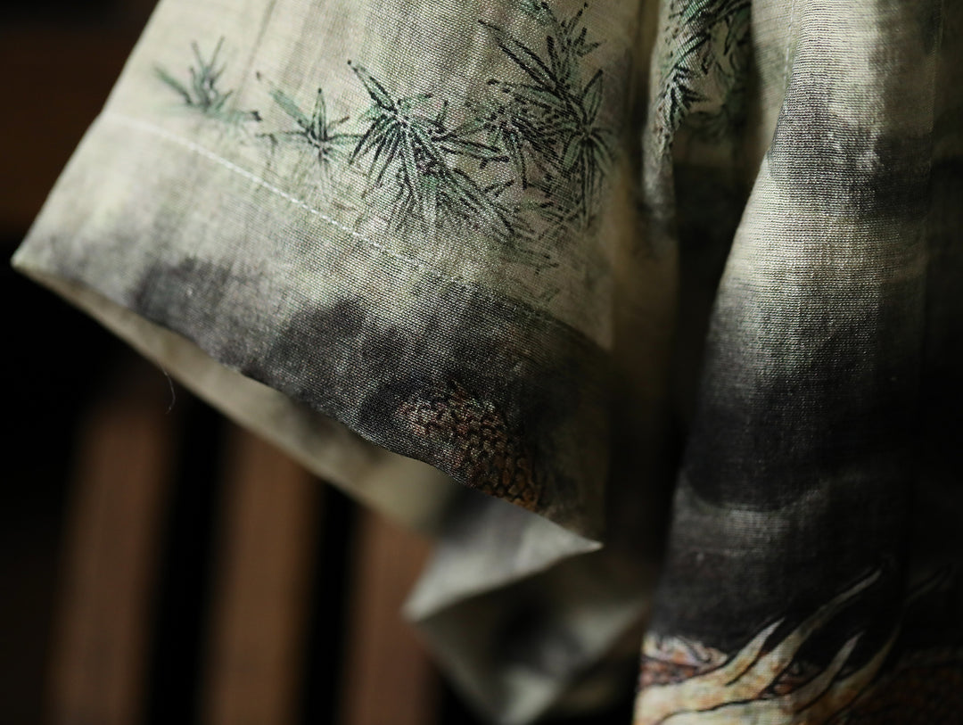 Chinese Ink Wash Dragon Motif Cuban Collar Aloha Shirt