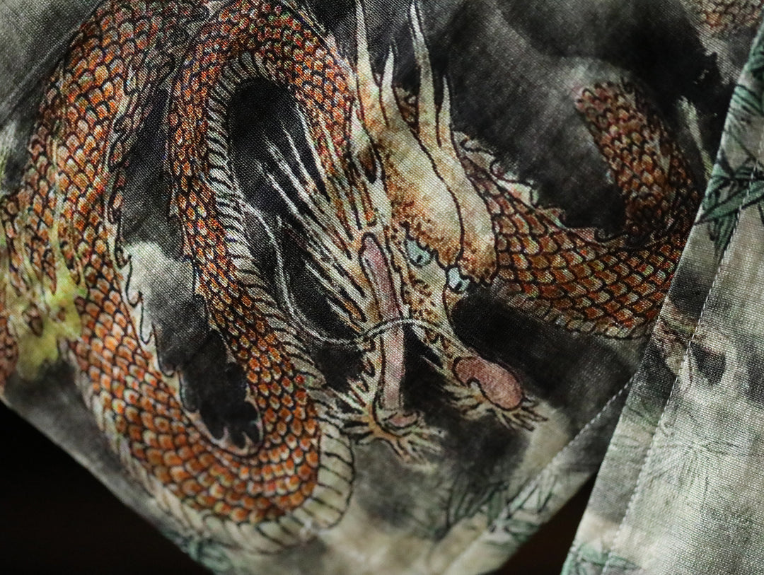 Chinese Ink Wash Dragon Motif Cuban Collar Aloha Shirt