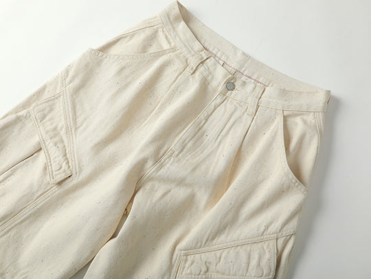 Colored-Yarn White Denim Cargo jeans