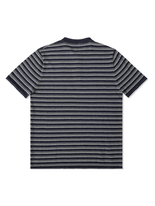 Henley Knitted Shirt-Navy Striped Heather