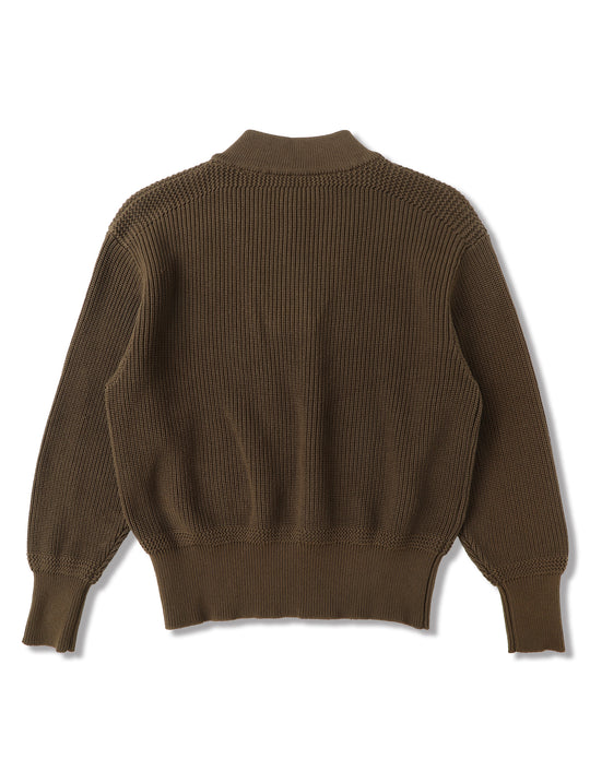 Five-Button Bib-Front Knit Sweater-Khaki Green