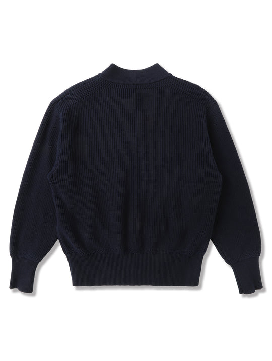 Five-Button Bib-Front Knit Sweater-Navy
