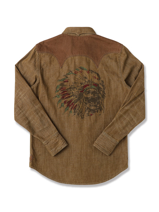 Western Series Headdress Panel Washed & Distressed Embroidered shirt