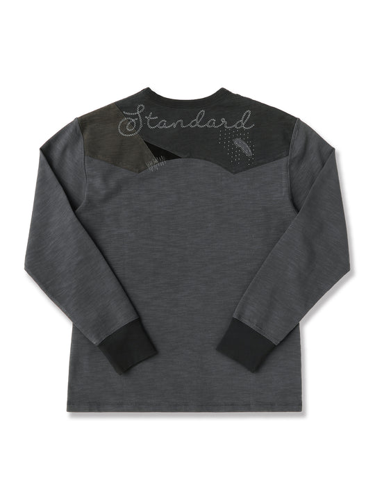 Western Series Sashiko Panel T-shirt-Dark Brown
