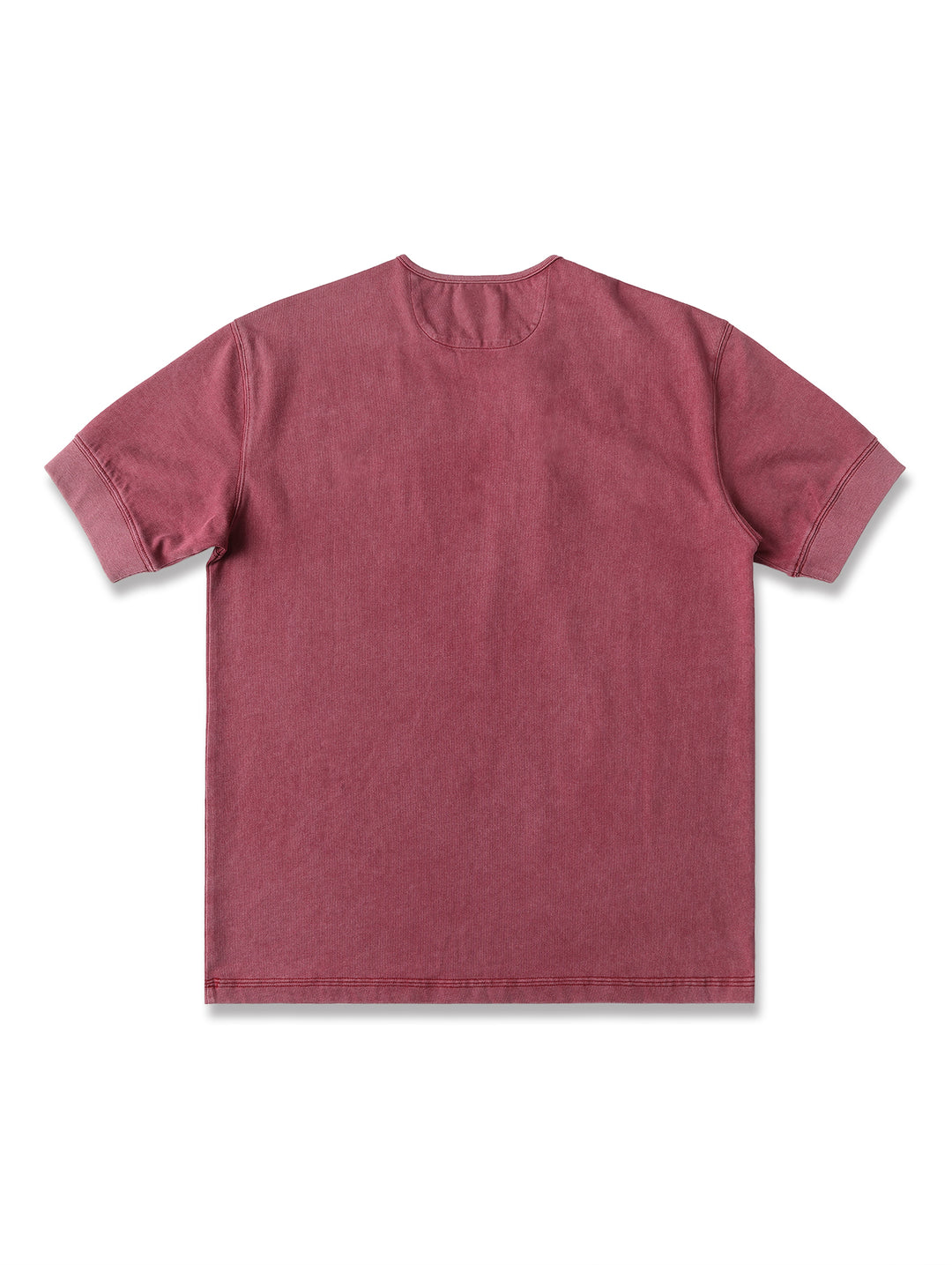 Western Series Floral Embroidered Henley T-shirt-Sun-faded Red