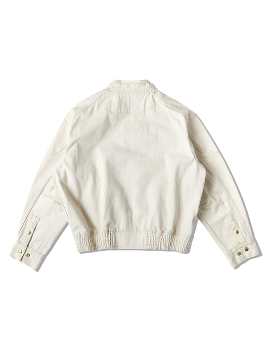 Motorcycle-Style White Denim Harrington Jacket