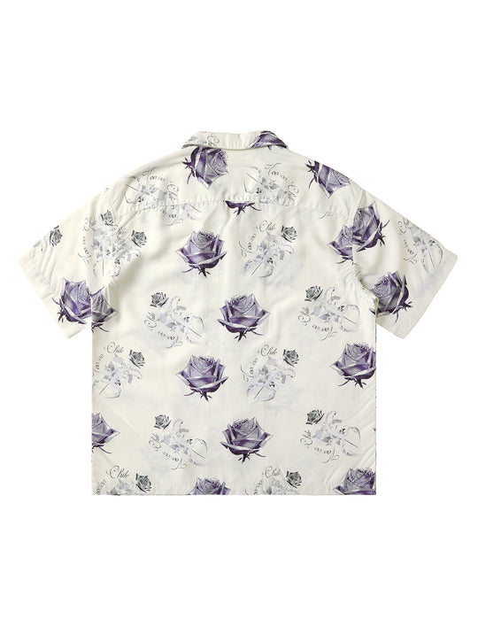 Scorpion & Rose Print Cuban Collar Aloha Shirt
