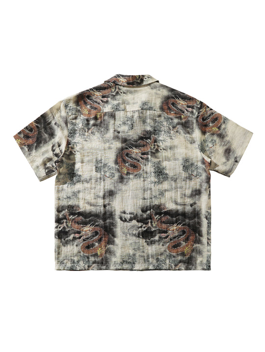 Chinese Ink Wash Dragon Motif Cuban Collar Aloha Shirt