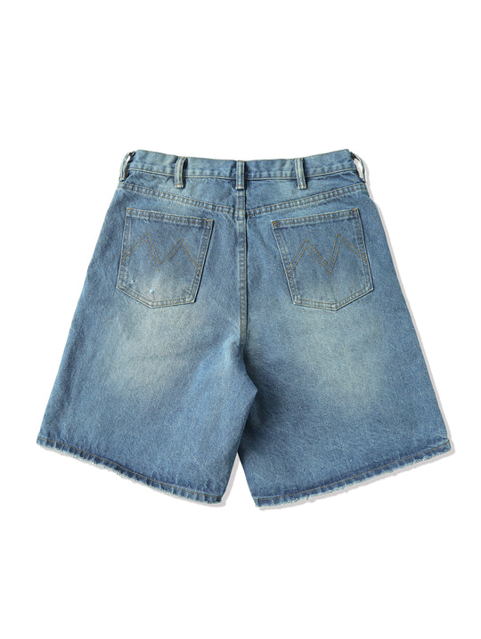 Retro Distressed Denim Shorts-Ice Blue