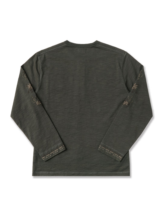 Western Series Embroidered Henley shirt-White