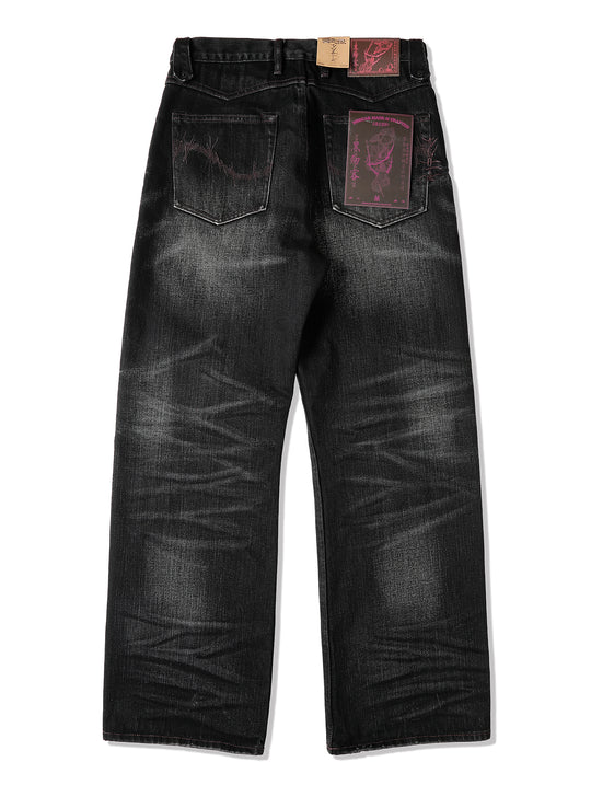 Black Swordsman Mid-Rise Wide-Leg Washed Denim jeans