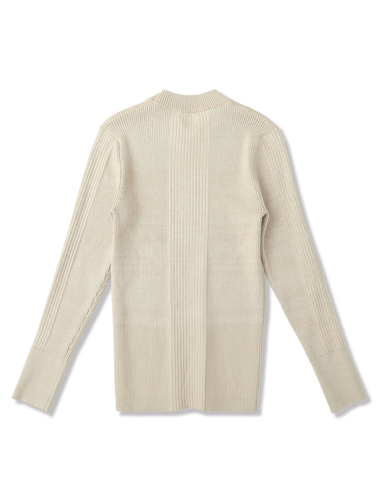 Slim-Fit Ribbed Sport Sweater-Apricot