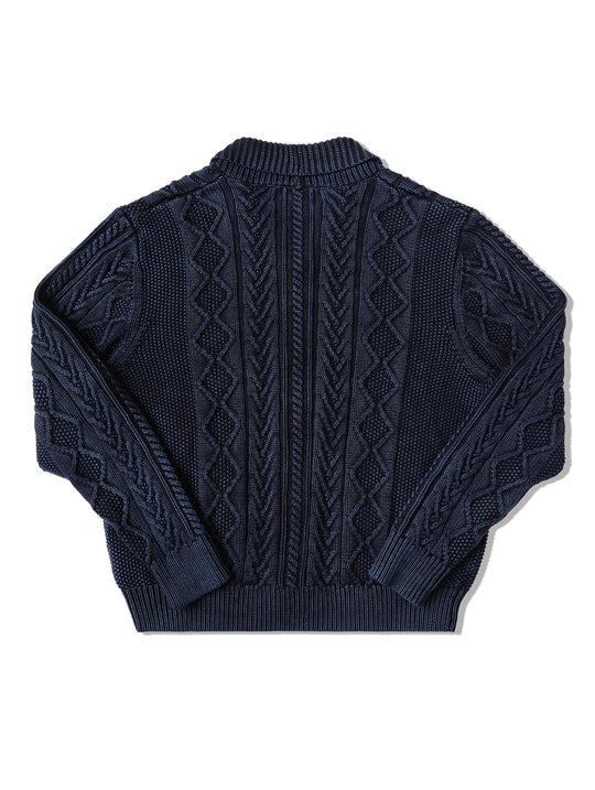 Western Series Washed Indigo-Dyed Cable Sweater