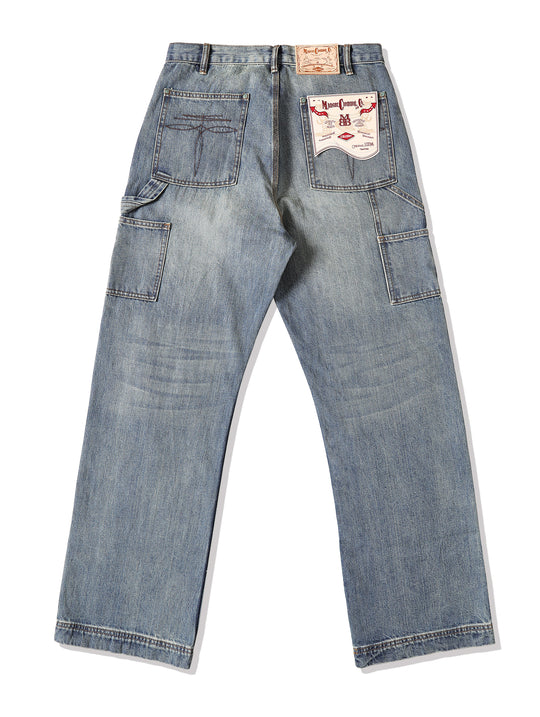 Western Logger Wide-Leg jeans-Washed Distressed