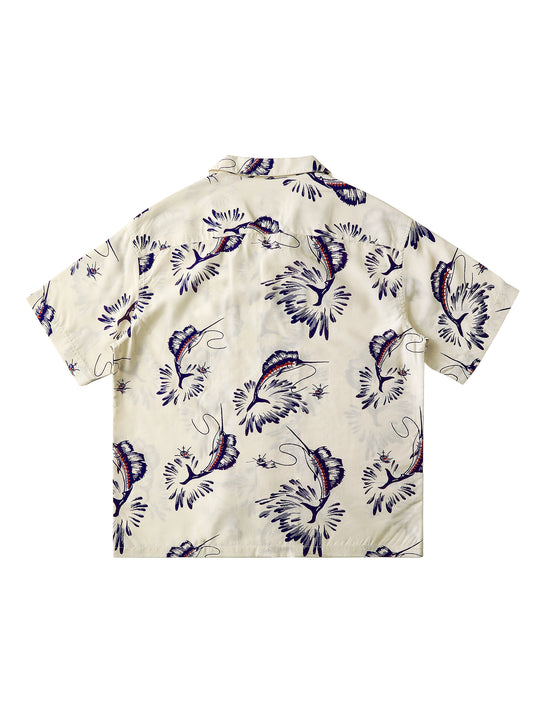 Marlin Print Cuban Collar Aloha Shirt