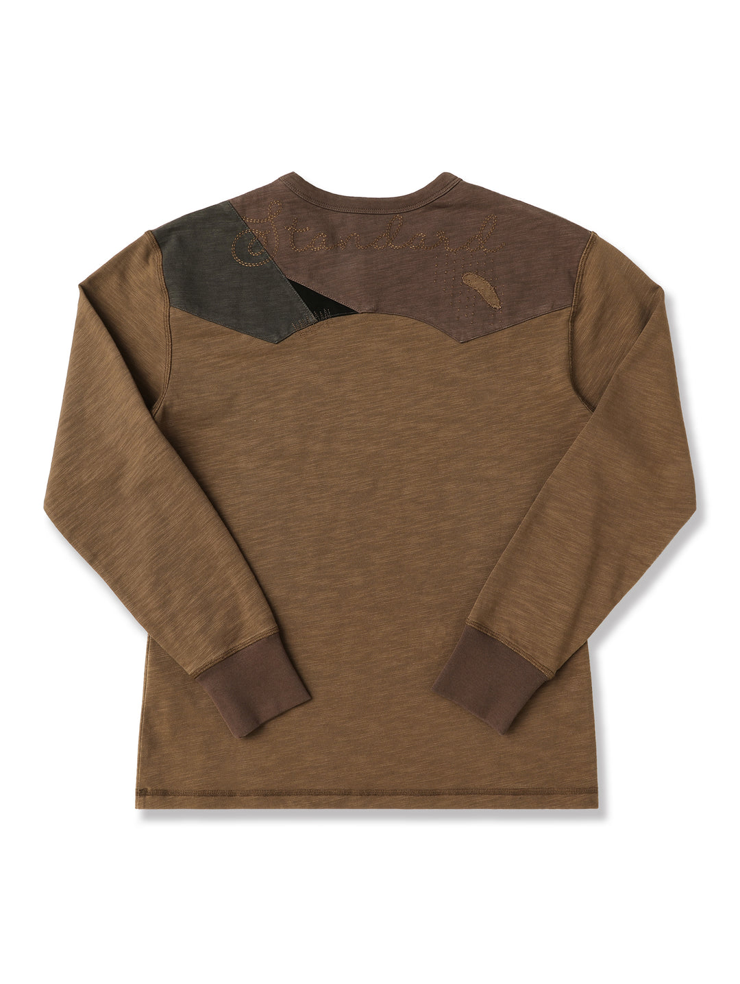 Western Series Sashiko Panel T-shirt-Dark Brown