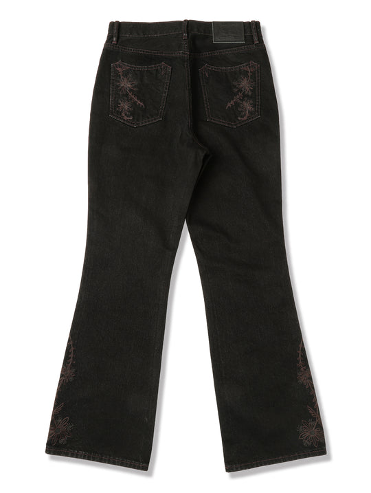 Western Series 14.3oz Black Swordsman Embroidered Flared jeans