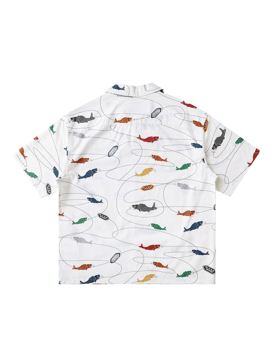Carp Streamer Print Cuban Collar Aloha Shirt