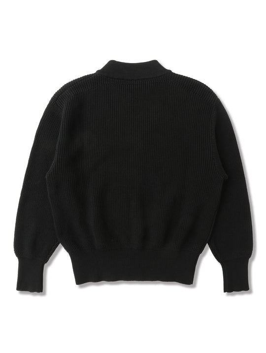 Five-Button Bib-Front Knit Sweater-Black