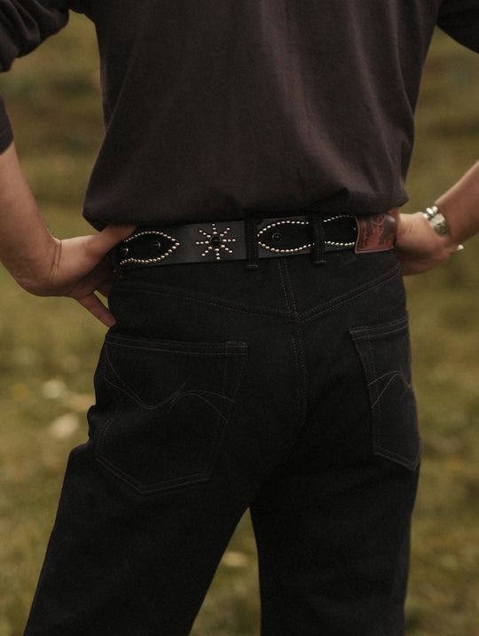 Western-Engraved Pin-Buckle Leather Belt