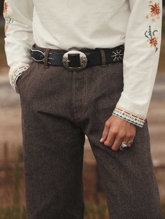 Western-Engraved Pin-Buckle Leather Belt