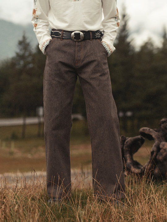 Western-Engraved Pin-Buckle Leather Belt