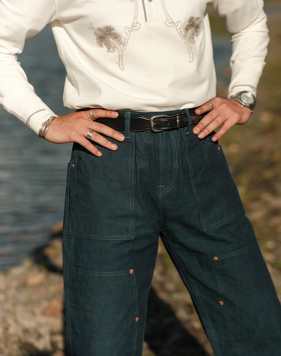 Ba Series 11.5OZ Double Knee Wide-Leg pants