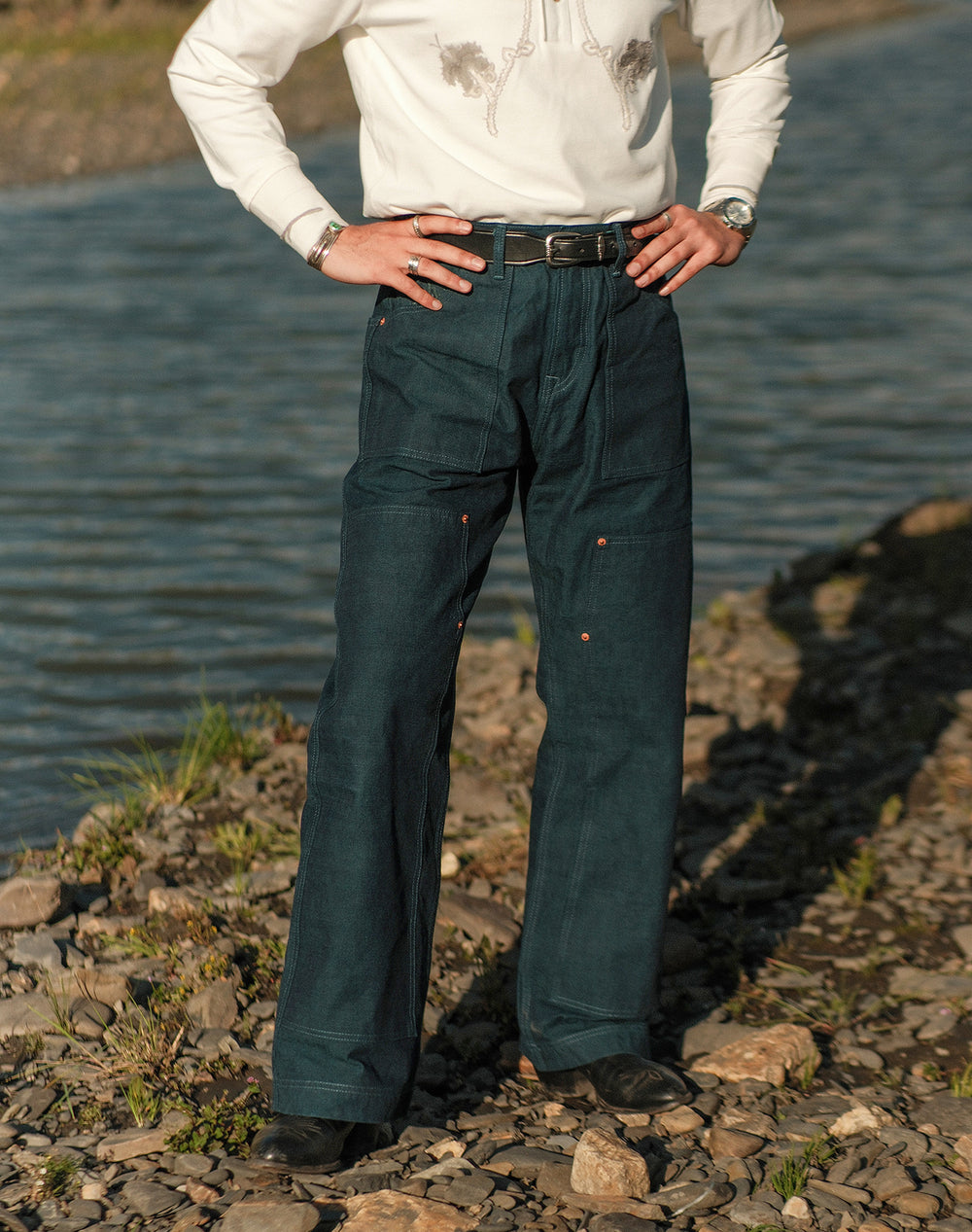 Ba Series 11.5OZ Double Knee Wide-Leg pants