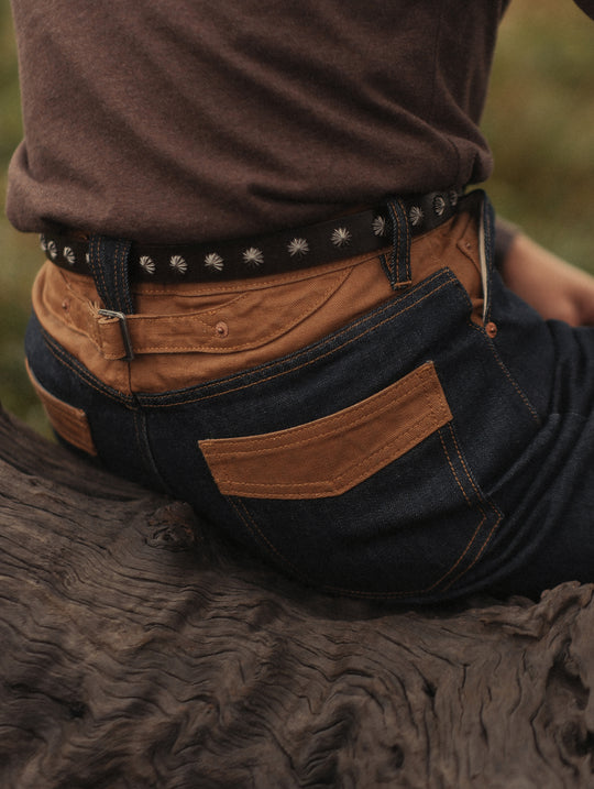 Western Rivet Belt with Engraved Braided-Pattern Alloy Buckle-Dark Brown