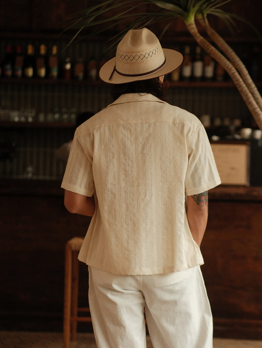 Openwork jacquard Cuban collar shirt