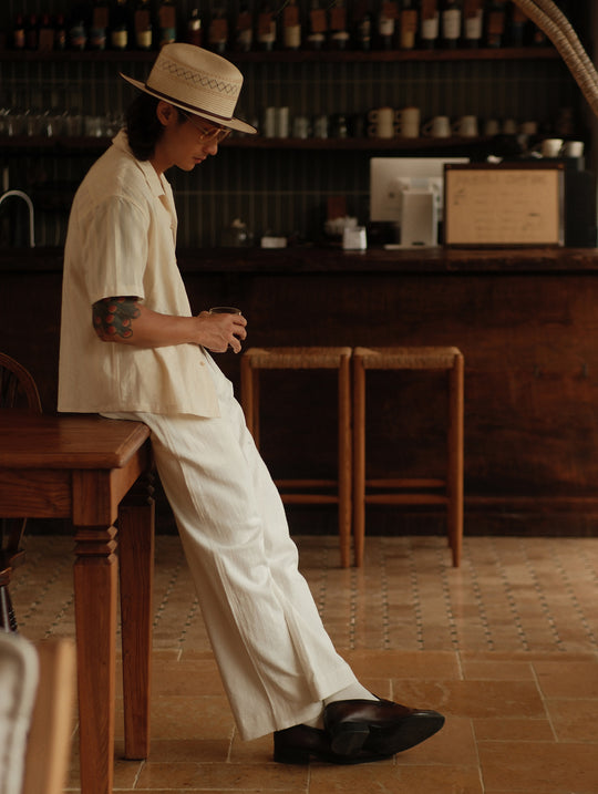 Openwork jacquard Cuban collar shirt