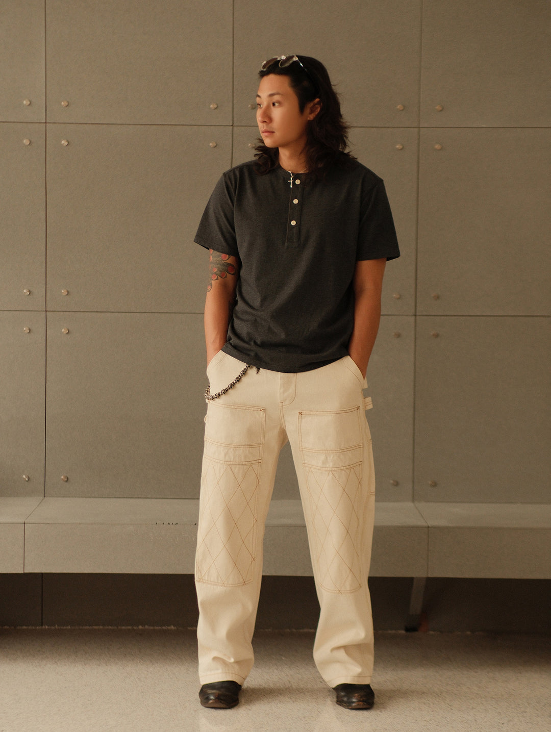 240-gram Flecked Grey Henley shirt