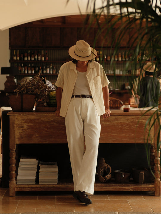Openwork jacquard Cuban collar shirt