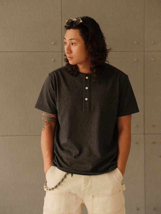 240-gram Flecked Grey Henley shirt