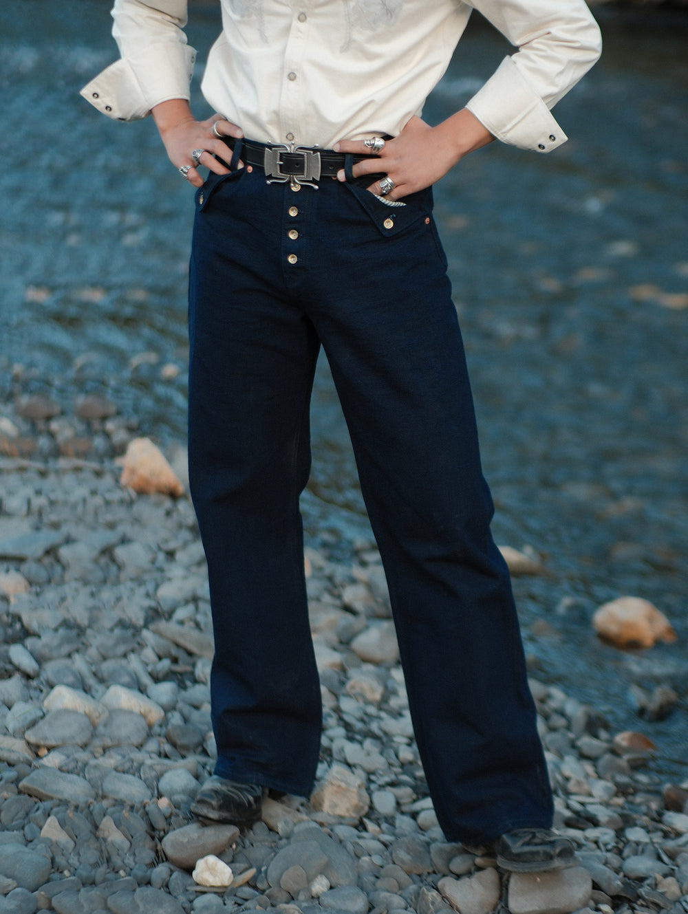 Bamboo Kasuri Series 15OZ Selvedge Canvas Wide-Leg jeans