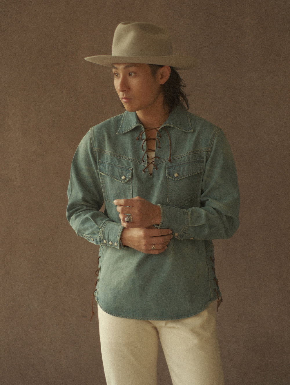 Western Series Denim Lace-Up Western shirt