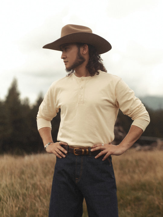 Classic Long-sleeve Henley shirt-White