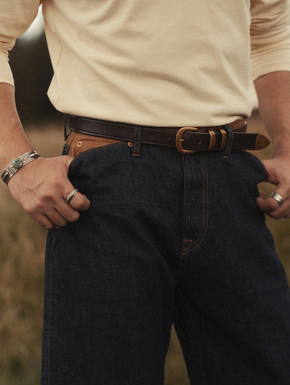 Western-Engraved Stainless Steel Buckle Leather Belt-Brown