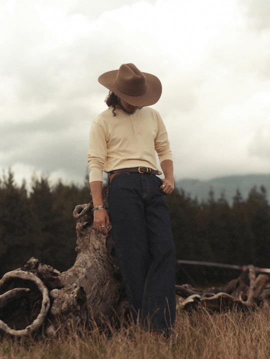 Classic Long-sleeve Henley shirt-White