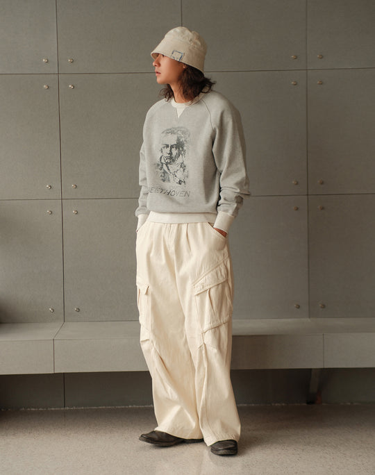 Colored-Yarn White Denim Cargo jeans