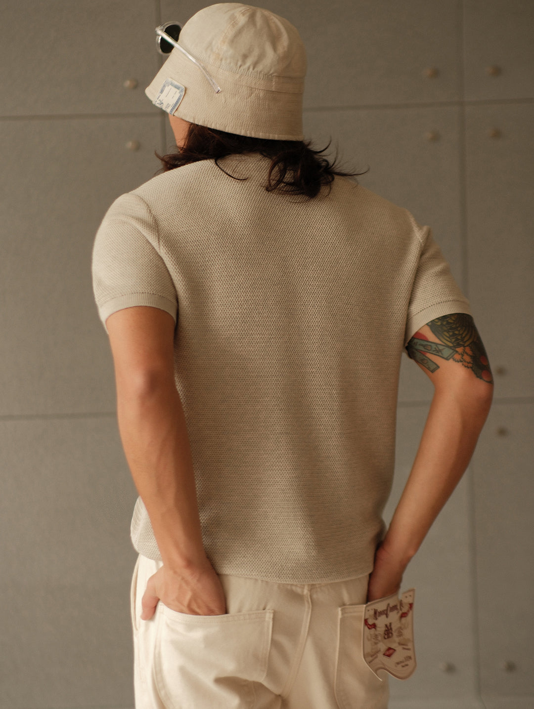 Henley Knitted Shirt-Beige gray
